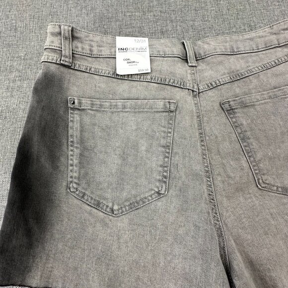 NEW! INC International Concepts Shorts High Rise Frayed Hem Denim Gray 12 Cotton - Picture 13 of 16